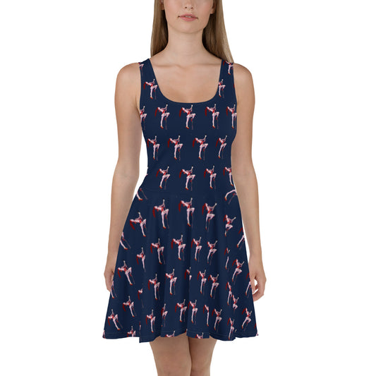 Inked Dancer Skater Dress - Navy